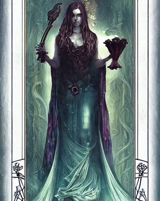 Image similar to tarot card, high priestess, Art nouveau, by bastien deharme