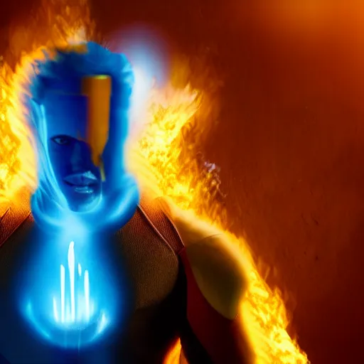 Image similar to rudy pankow as the human torch, hd 4k photo, cinematic lighting