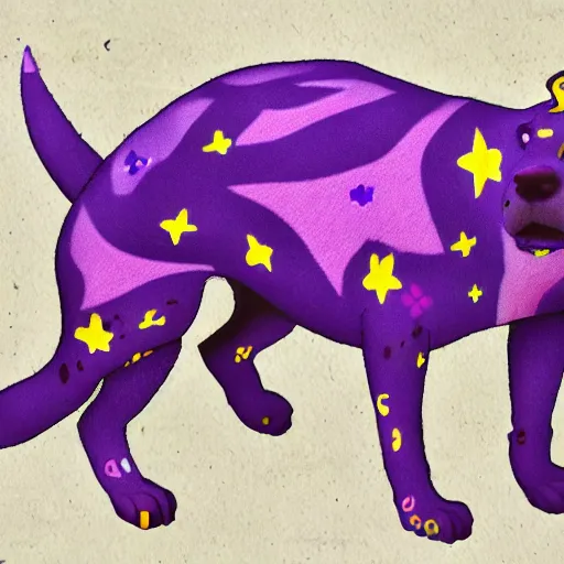 Prompt: an anamorphic of purple dog, in the style of disney, mixed media collage, highly detailed, 8k resolution