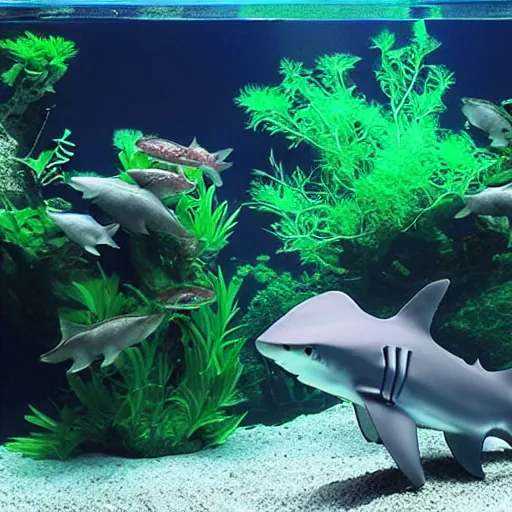 Image similar to huge shark in small aquarium