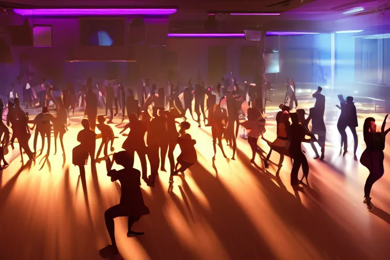 Prompt: still photo of people dancing in a night club, highly detailed, photorealistic portrait, bright studio setting, studio lighting, crisp quality and light reflections, unreal engine 5 quality render