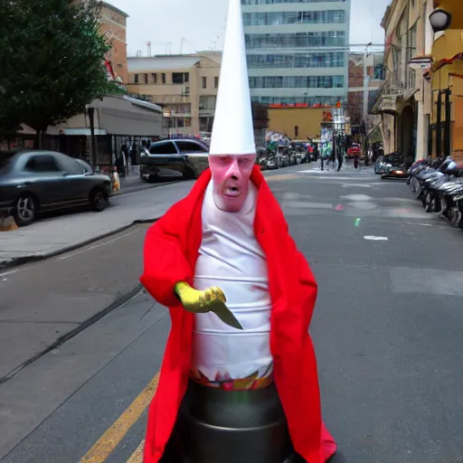 Image similar to Conehead Milhouse street performer