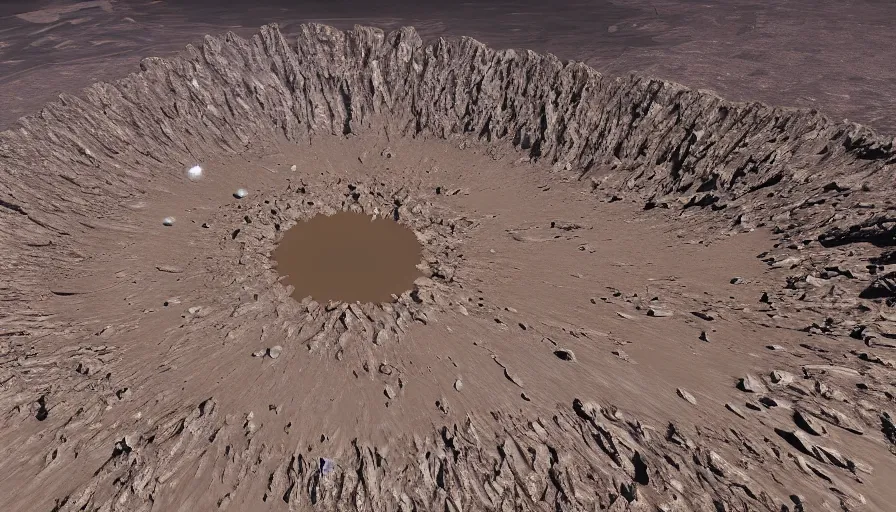 Prompt: A huge crater in the center of Las Vegas with hundreds of people around, hyperdetailed, artstation, cgsociety, 8k