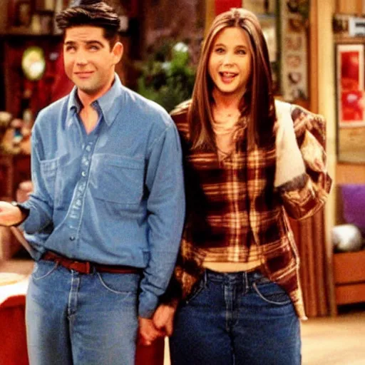 Prompt: ross and rachel from friends tv show, blended together as one person