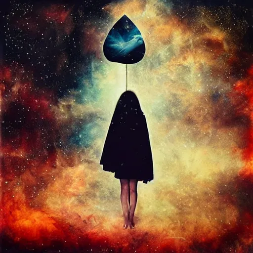 Image similar to phantom grip, the edge of the universe (on film), by Brooke Shaden and Sandra Chevrier