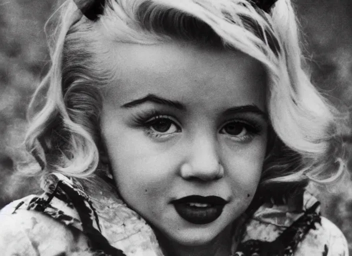 Image similar to professional fine detailed photo portrait of young marilyn monroe from makhachkala, dagestan. kid marilyn monroe in the postsoviet suburbia, iphone photo, instagram