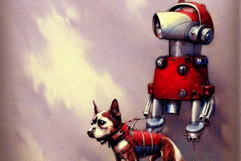 Image similar to adventurer ( ( ( ( ( 1 9 5 0 s retro future robot android dog. muted colors. ) ) ) ) ) by jean baptiste monge!!!!!!!!!!!!!!!!!!!!!!!!! chrome red