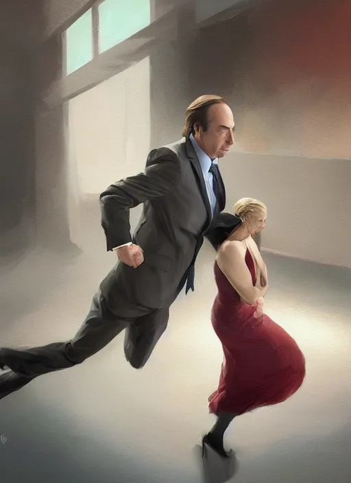 Prompt: Saul Goodman and Kim Wexler, elegant, digital painting, concept art, smooth, sharp focus, illustration, from Better Call Saul, by Ruan Jia and Mandy Jurgens and Artgerm and William-Adolphe Bouguerea