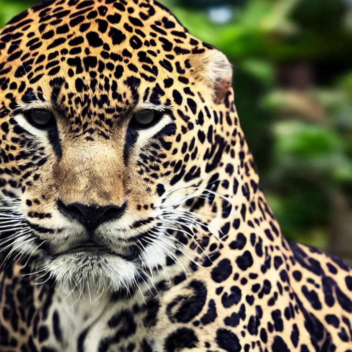 Prompt: portrait photograph of crypto from apex legens, young male, symmetric face!, symmetric round detailed eyes!!, slight smile, natural light, with a very detailed jaguar! on her shoulder in a tropical greenhouse. looking at the camera!! super resolution. extremely detailed. graflex camera!, bokeh!!!!! trending on artstation.