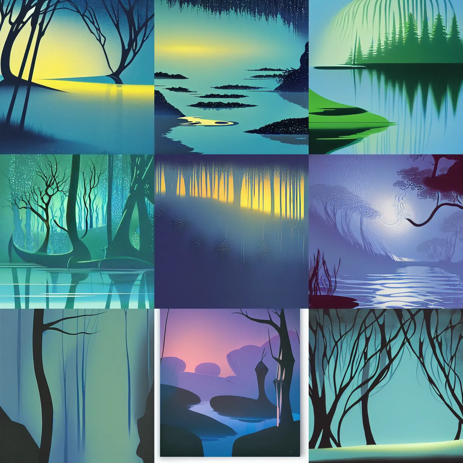 Prompt: closeup fantasy with water magic, at gentle dawn blue light, by eyvind earle