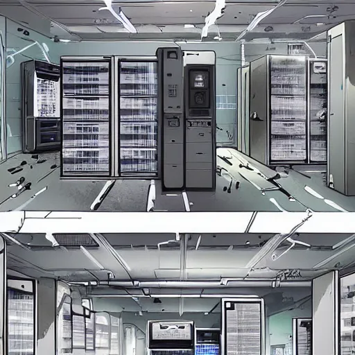 Image similar to a computer server room that looks well lived - in. in the style of gits mamoru oshii. r / corecyberpunk