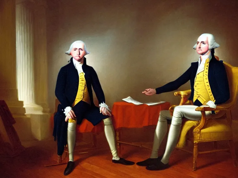 Image similar to George Washington being interviewed by Conan O’Brian; Late Night with Conan O’Brian