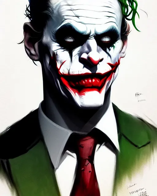 Prompt: character full body portrait of the joker | | realistic shaded, unpleasant face, bad looking, fine details, realistic shaded lighting poster by greg rutkowski, magali villeneuve, artgerm, jeremy lipkin and michael garmash and rob rey