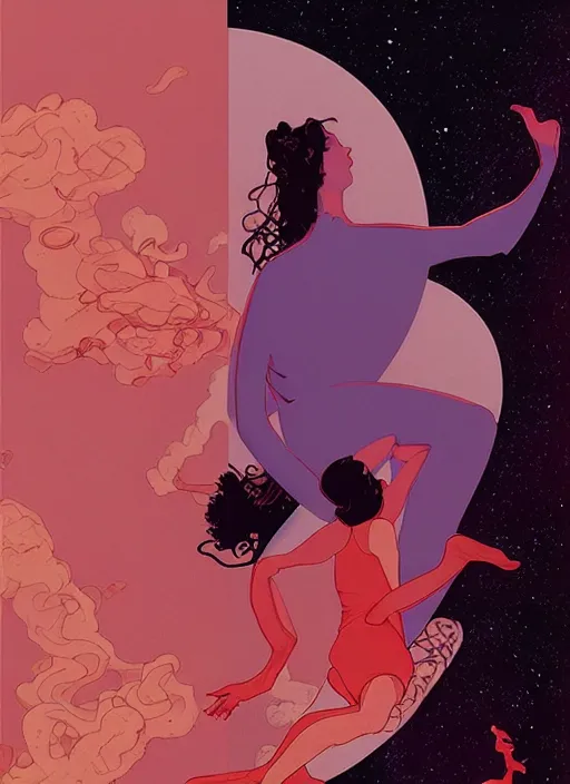 Image similar to poster artwork by michael whelan and tomer hanuka, a portrait of beautiful sensual dancing in the clouds of jupiter, clean