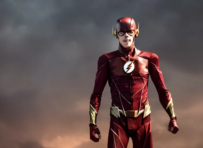 Image similar to film still of grant gustin as the flash in the new justice league!!! movie!!!, 4 k