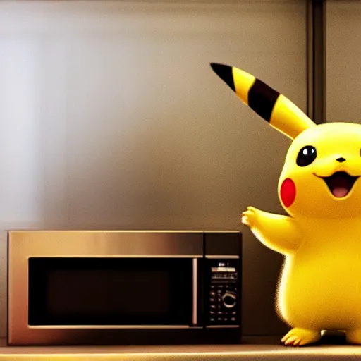 Prompt: stunning awe inspiring photorealistic pikachu inside a microwave, movie still 8 k hdr atmospheric lighting