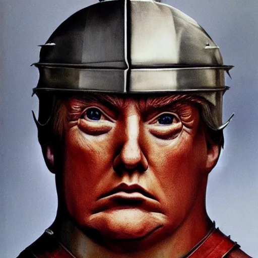 Image similar to donald trump, knights armor!!!!!!!!!!!!!!!!, one broadsword, by hans holdein, donald trumps highly detailed handsome face, two arms, two legs, donald trumps symmetrical face, realistic