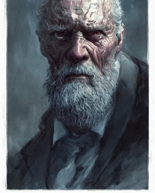 Image similar to old man with a big scar on his blind left eye, elegant, hard edges, wrath, muscles, ethereal, horror, fantasy art by greg rutkowski and magali villeneuve and claude monet