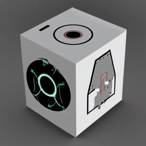 Image similar to small electronic futuristic movie prop, cube, box, power