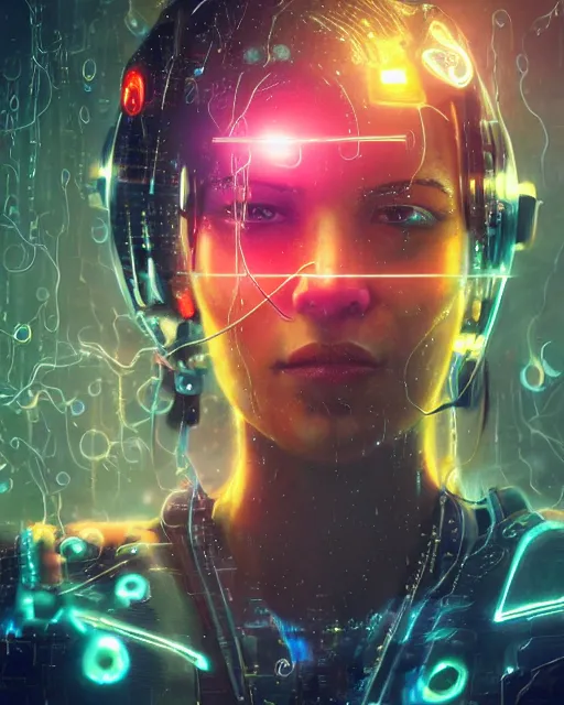 Image similar to a cyberpunk close up portrait of cyborg zeus, electricity, sparks, bokeh, soft focus, sparkling, glisten, water drops, cold, dark, geometric, temples behind her, by paul lehr, jesper ejsing