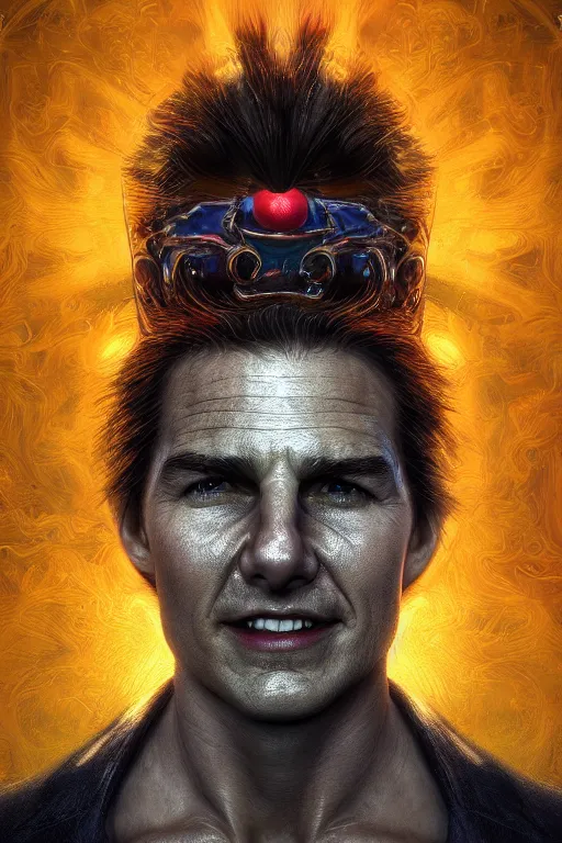 Prompt: portrait of a jester, tom cruise, hyperdimensional, 4k detailed hyperrealistic digital photo by Beeple, Gustave Dore, Artstation, CGsociety