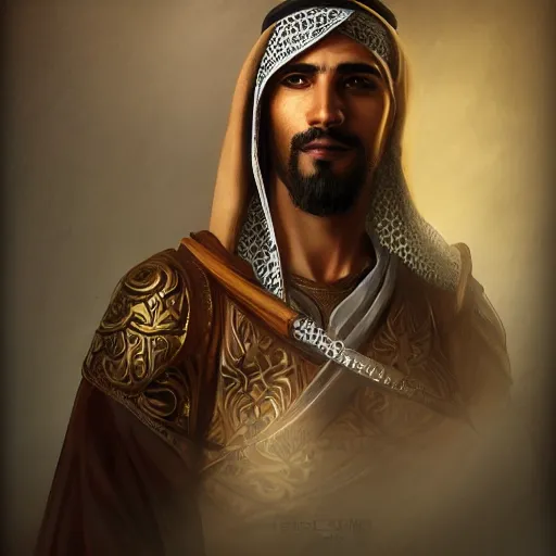 Image similar to Arabian man, high resolution fantasy concept art, realistic, intricate details, soft lighting