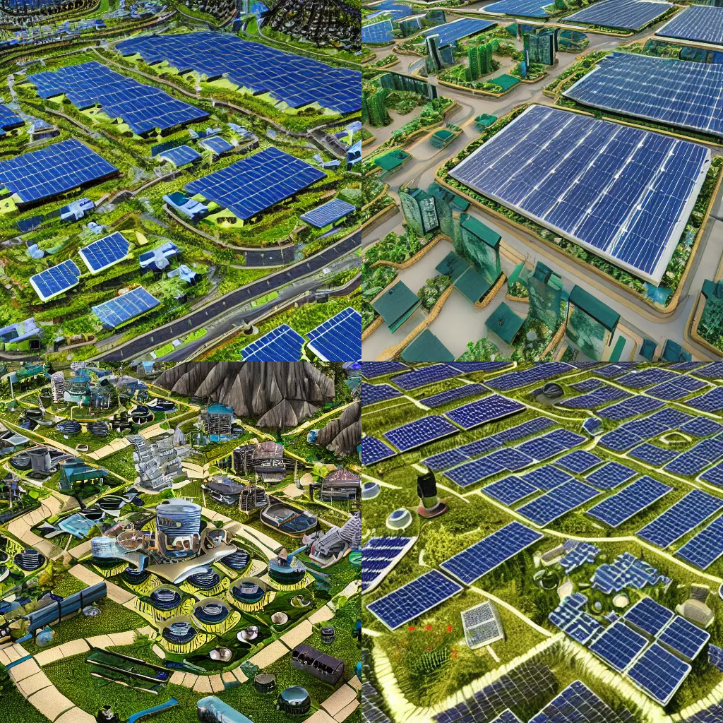 Prompt: sustainable solarpunk town of the future, photograph hd