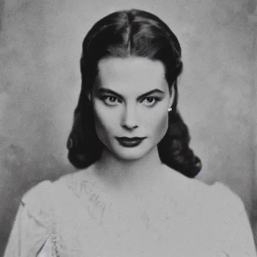 Image similar to victorian photograph of grace kelly, angelina jolie, 1 8 9 0 s photography, 1 9 0 0, realistic face, symmetrical face, detailed, grainy, edwardian, old photo