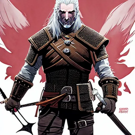 Image similar to geralt form witcher by RANGE MURATA and mucha