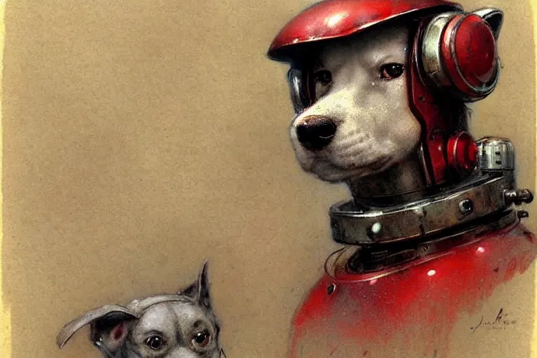 Image similar to adventurer ( ( ( ( ( 1 9 5 0 s retro future robot android dog. muted colors. ) ) ) ) ) by jean baptiste monge!!!!!!!!!!!!!!!!!!!!!!!!! chrome red