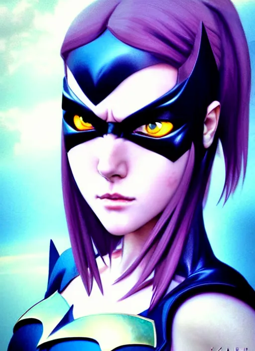 Image similar to shoulders portrait Anime batgirl cosplay girl cute-fine-face, pretty face, realistic shaded Perfect face, fine details. Anime. realistic shaded lighting by katsuhiro otomo ghost-in-the-shell, magali villeneuve, artgerm, rutkowski Jeremy Lipkin and Giuseppe Dangelico Pino and Michael Garmash and Rob Rey