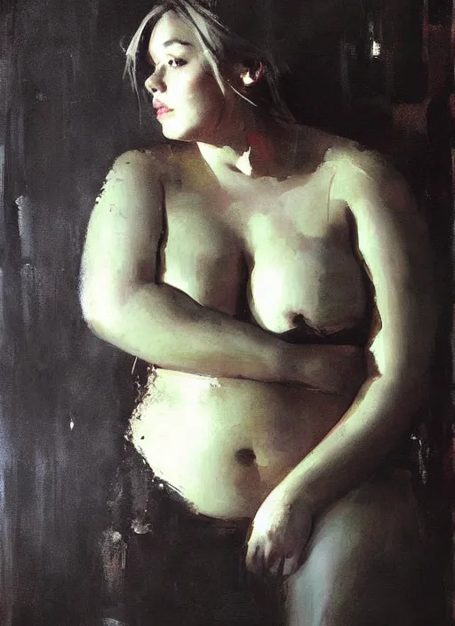 Prompt: beautiful plus size girl painting by jeremy mann