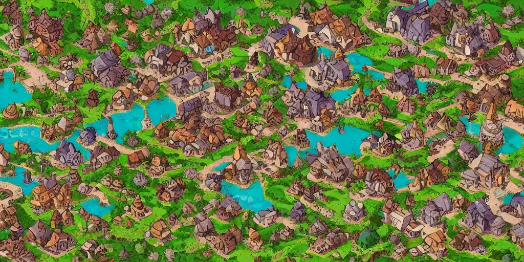 Image similar to a high detailed fantasy village vector art an aerial view of a cartoonish rpg village by dungeondraft, dofus, patreon content, hd, straight lines, vector, grid, dnd map, map patreon, fantasy maps, foundry vtt, fantasy grounds, aerial view, dungeondraft, tabletop, inkarnate, dugeondraft, roll 2 0