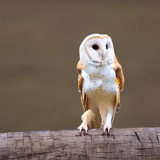 Image similar to barn owl wearing a suit, barn owl in a suit, very detailed, album photo, canon shot