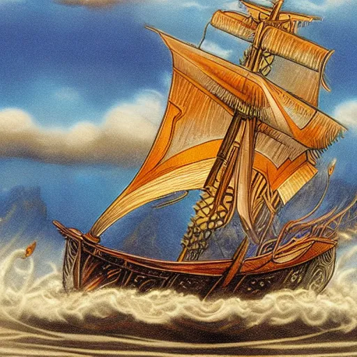 Image similar to grand maori ship fantasy high seas rain wind moody