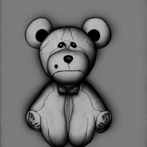 Prompt: grunge sketch of a teddy bear by - beeple , loony toons style, creepy themed, detailed, elegant, intricate