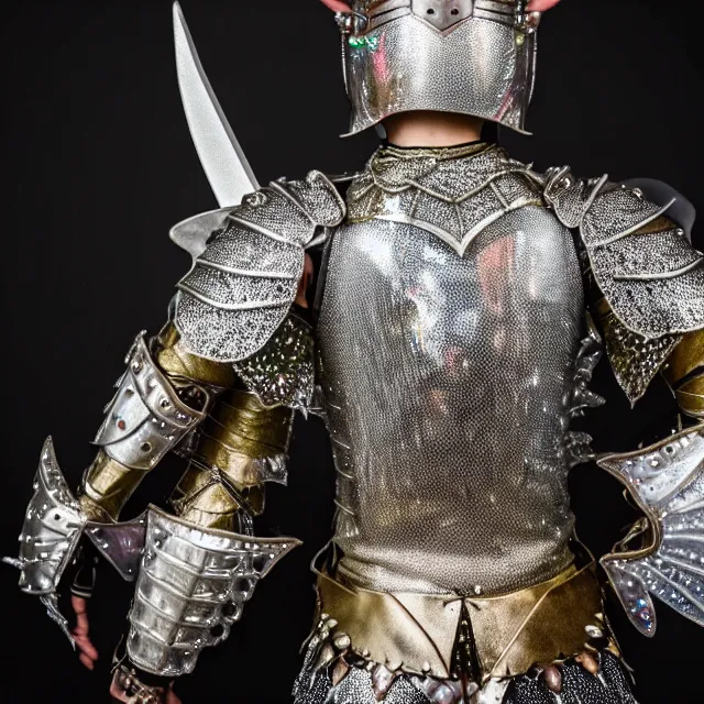 Image similar to full length photo of a fairy warrior wearing sparkly armour, highly detailed, 4 k, hdr, smooth, sharp focus, high resolution, award - winning photo