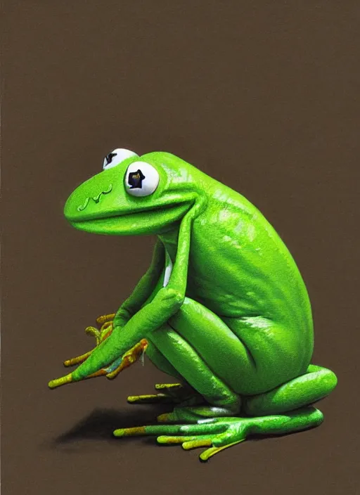 Image similar to portrait of Kermit the frog in Society (1989), highly detailed, centered, solid color background, digital painting, artstation, concept art, smooth, sharp focus, illustration, artgerm, donato giancola, Joseph Christian Leyendecker, Les Edwards, WLOP, Lovecraftian