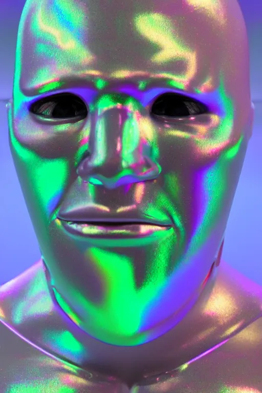 Image similar to 3d render of holographic angry human robotic screaming angry bust made of glossy iridescent, screaming, bust, surrealistic 3d illustration of a human non-binary, non binary model, 3d model human, cryengine, made of holographic texture, holographic material, holographic rainbow, concept of cyborg and artificial intelligence
