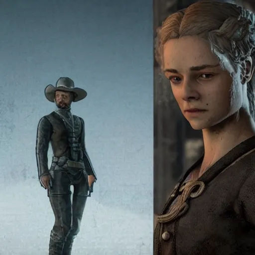 Image similar to westworld meets game of thrones, video game style, hyper detailed, 8 k