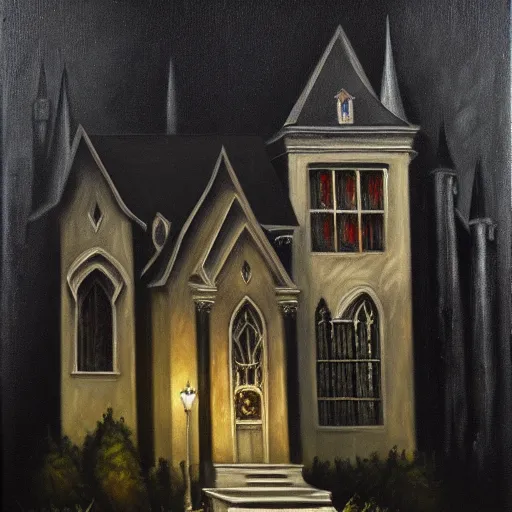 Image similar to dark, gothic, vampire, mansion, oil painting