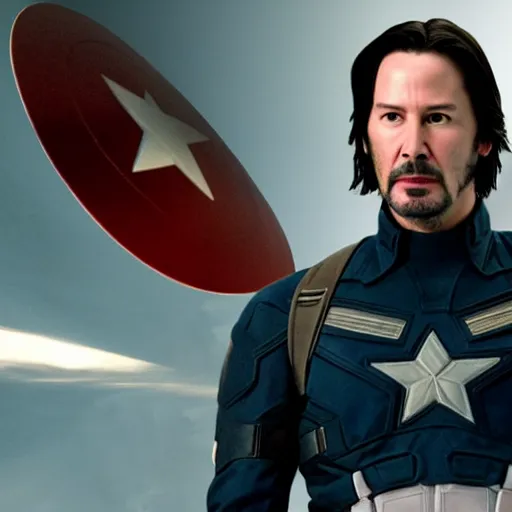 Image similar to Keanu reeves as Captain America 4K quality super realistic