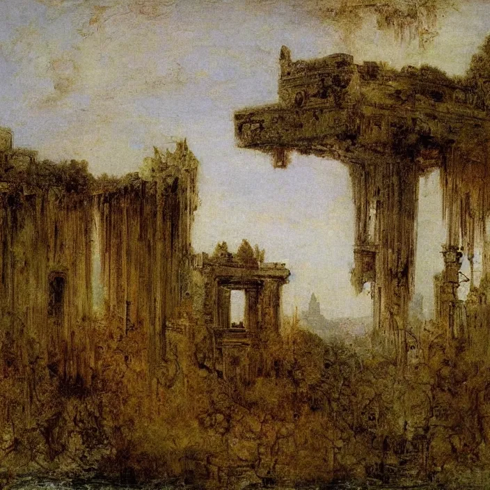 Image similar to a building in a landscape, by gustave moreau