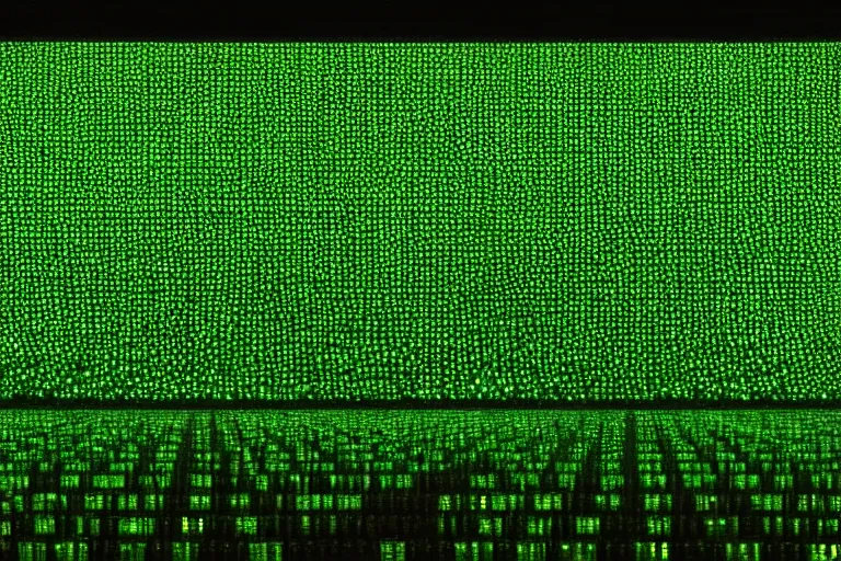 Image similar to an ultra realistic cinematic landscape of a serene vast landscape, green matrix code, detailed, deep focus, movie still, dramatic lighting, ray tracing, by werner herzog and ryoji ikeda