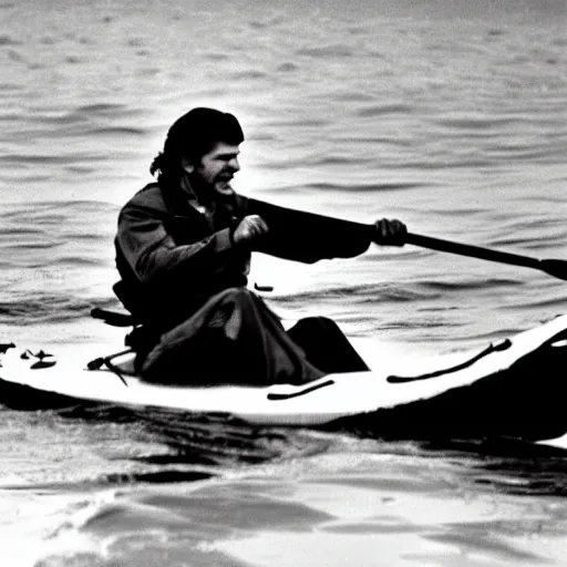 Prompt: che guevara kayaking on the beach