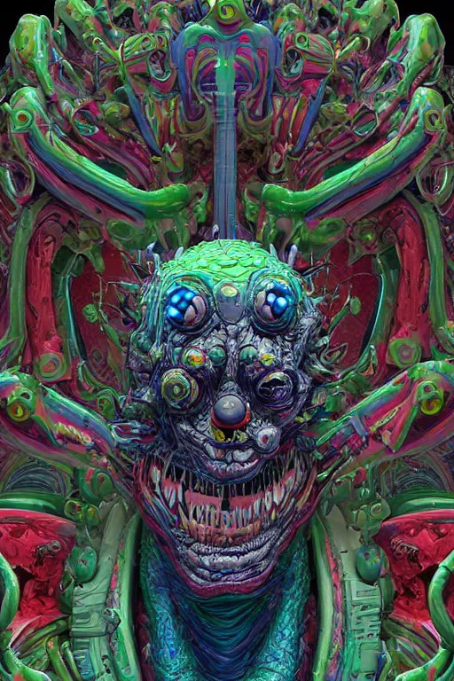 Image similar to maximalist lowbrow style overdetailed 3d sculpture of a monster by clogtwo and ben ridgway inspired by beastwreckstuff chris dyer and jimbo phillips. Cosmic horror infused retrofuturist style. Hyperdetailed high resolution. Render by binx.ly in discodiffusion. Dreamlike surreal polished render by machine.delusions. Sharp focus.