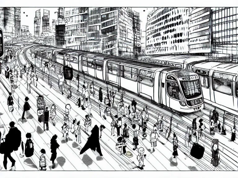 Prompt: Cat used as public transport in a busy city center, in the style of Manga, Eichiro Oda, hyper detailed