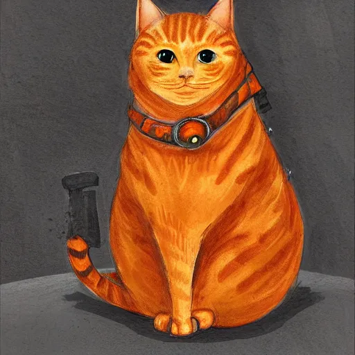 Prompt: a stunning portrait of an orange pirate cat sitting on a throne made of swords, digital art, trending on art station