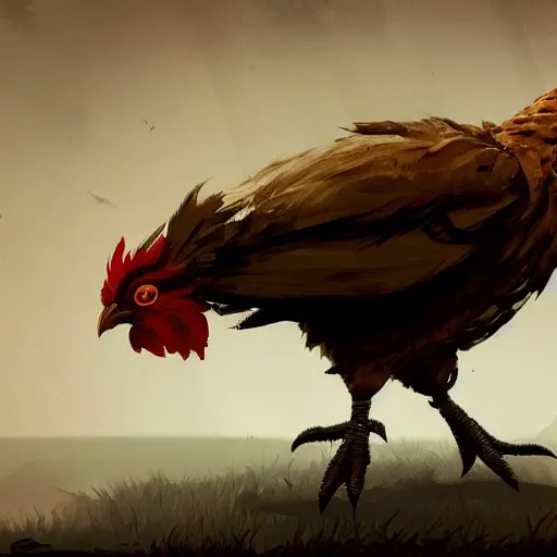 Image similar to chicken as video game scary character digital art in the style of greg rutkowski and craig mullins, 4 k