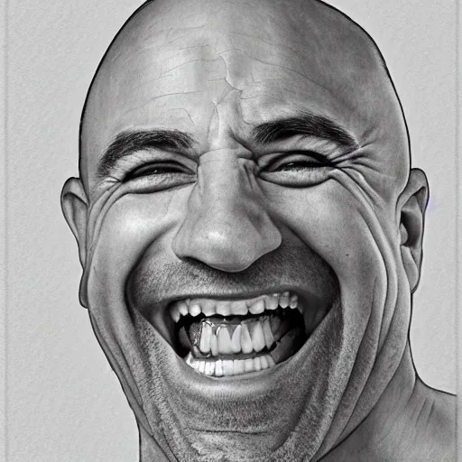 Image similar to Joe Rogan laughing wildly, single subject, portrait, intricate, highly detailed, concept art, smooth, sharp focus, pencil art